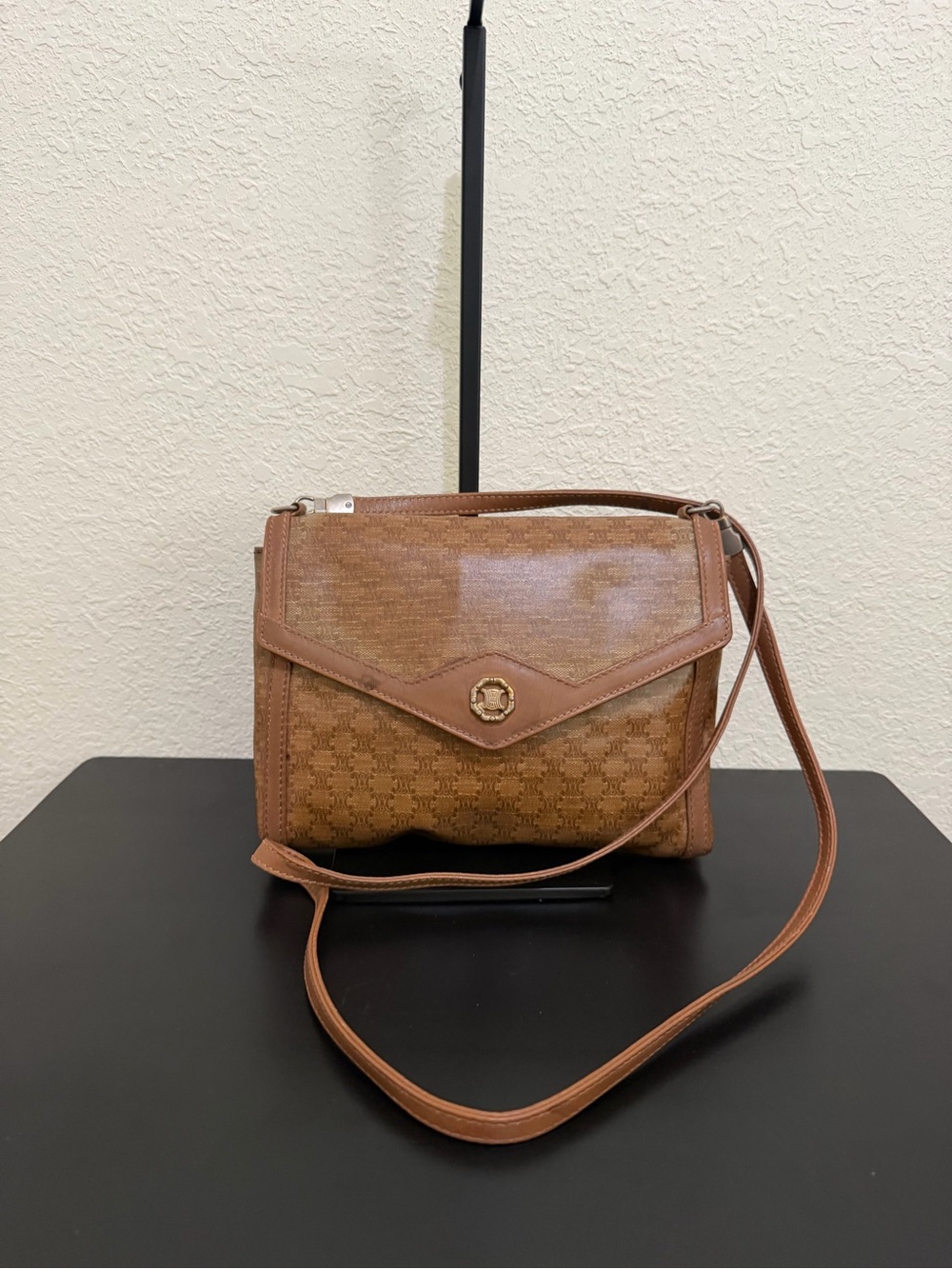 Celine Brown Woven Crossbody Bag with Envelope Flap